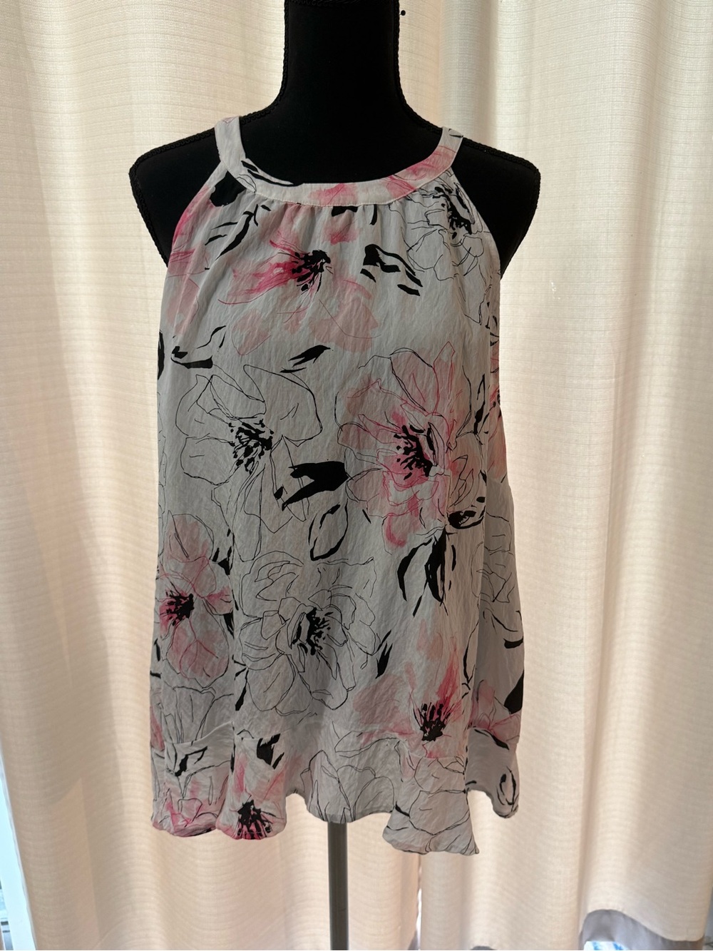 torrid White Halter Floral Tank with Pink Accents